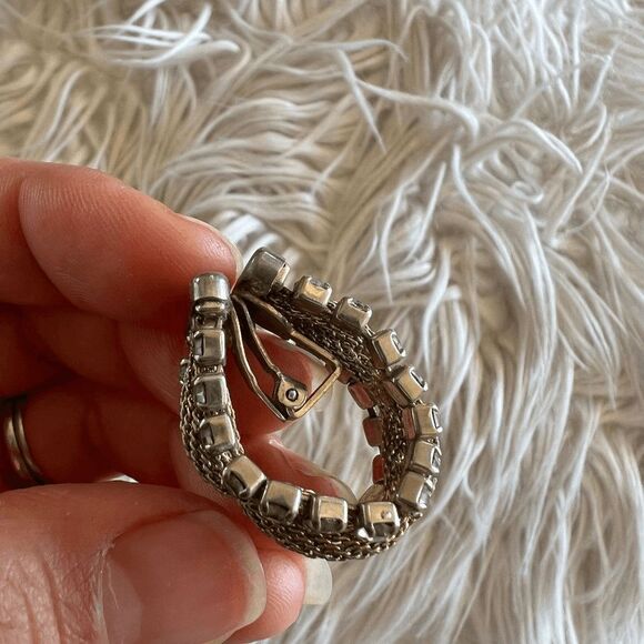 vtg 60s statement clip on earrings goldtone rope square‎ rhinestone glam party - Picture 6 of 9